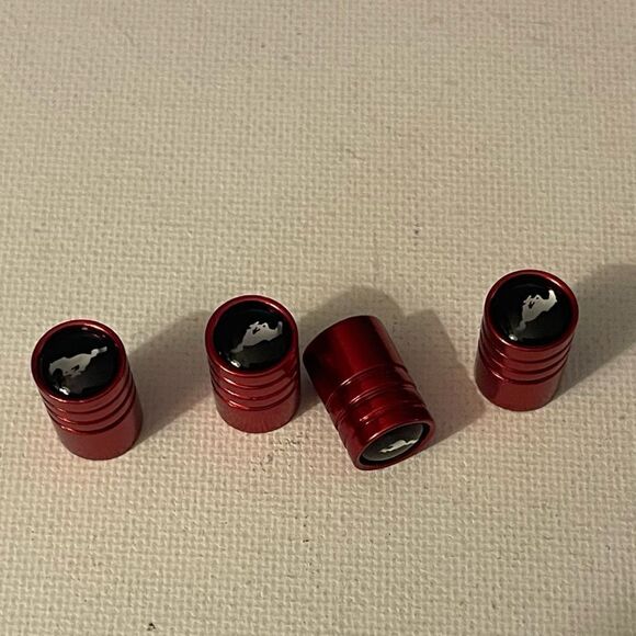 Mustang Logo valve Stem caps in Red set of 4 NWT - Picture 2 of 4